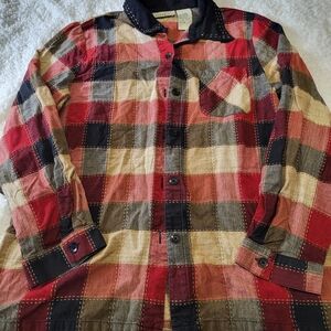 Studio Ease Patchwork Plaid Cotton Shacket Overshirt Women’s Size 14 Boho